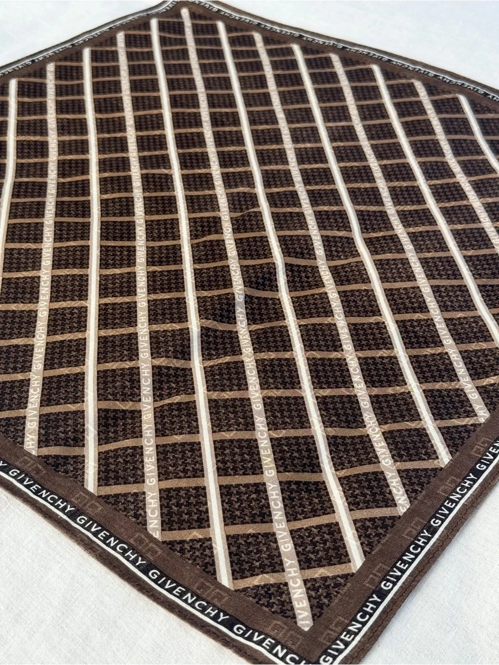 Vintage Givenchy Monogram Logo Cotton Bandana Scarf Brown Made in Japan